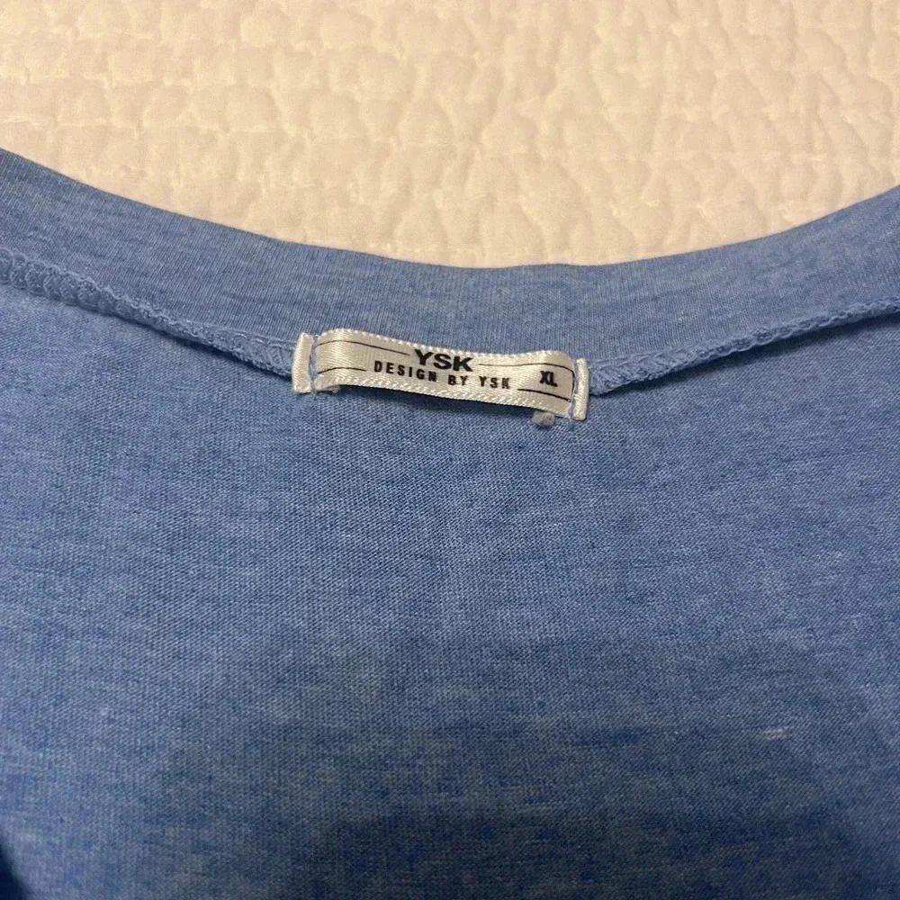 YSK Blue Shirt men’s size xl fits like a medium, v neck short sleeve tee shirt - Picture 5 of 5